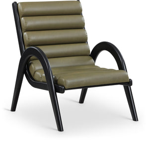 Meridian Furniture Randal Art Deco Channel Tufted Vegan Leather Accent Chair with Wood Frame for Living Room Olive B 33057Olive
