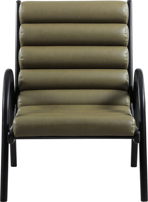Meridian Furniture Randal Art Deco Channel Tufted Vegan Leather Accent Chair with Wood Frame for Living Room Olive B 33057Olive