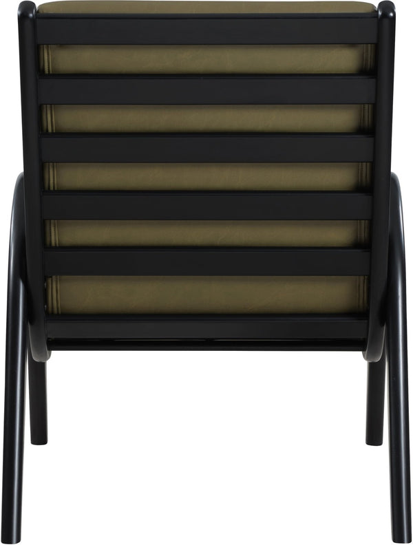 Meridian Furniture Randal Art Deco Channel Tufted Vegan Leather Accent Chair with Wood Frame for Living Room Olive B 33057Olive
