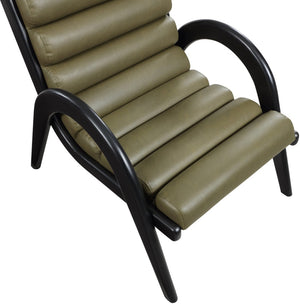 Meridian Furniture Randal Art Deco Channel Tufted Vegan Leather Accent Chair with Wood Frame for Living Room Olive B 33057Olive