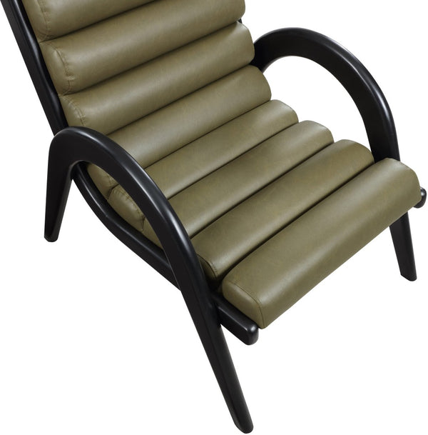 Meridian Furniture Randal Art Deco Channel Tufted Vegan Leather Accent Chair with Wood Frame for Living Room Olive B 33057Olive