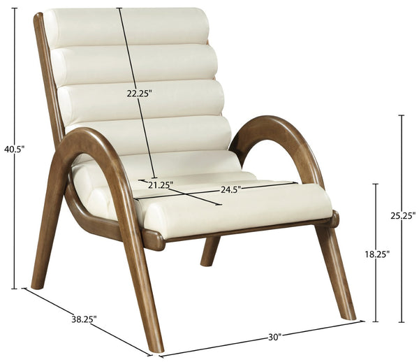 Meridian Furniture Randal Art Deco Channel Tufted Vegan Leather Accent Chair with Wood Frame for Living Room Cream C 33058Cream