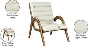 Meridian Furniture Randal Art Deco Channel Tufted Vegan Leather Accent Chair with Wood Frame for Living Room Cream C 33058Cream