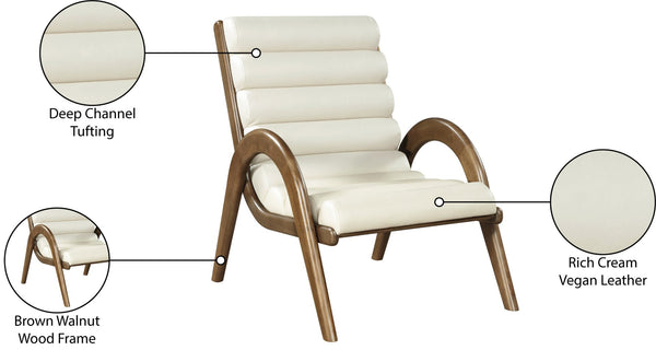 Meridian Furniture Randal Art Deco Channel Tufted Vegan Leather Accent Chair with Wood Frame for Living Room Cream C 33058Cream