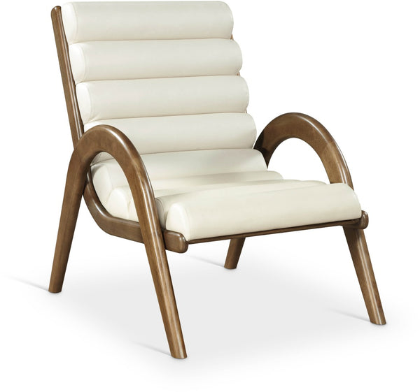 Meridian Furniture Randal Art Deco Channel Tufted Vegan Leather Accent Chair with Wood Frame for Living Room Cream C 33058Cream