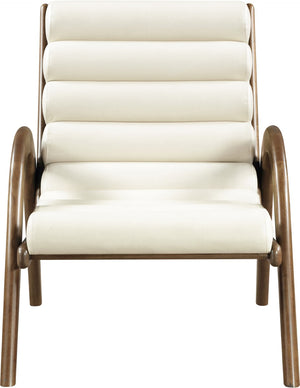 Meridian Furniture Randal Art Deco Channel Tufted Vegan Leather Accent Chair with Wood Frame for Living Room Cream C 33058Cream
