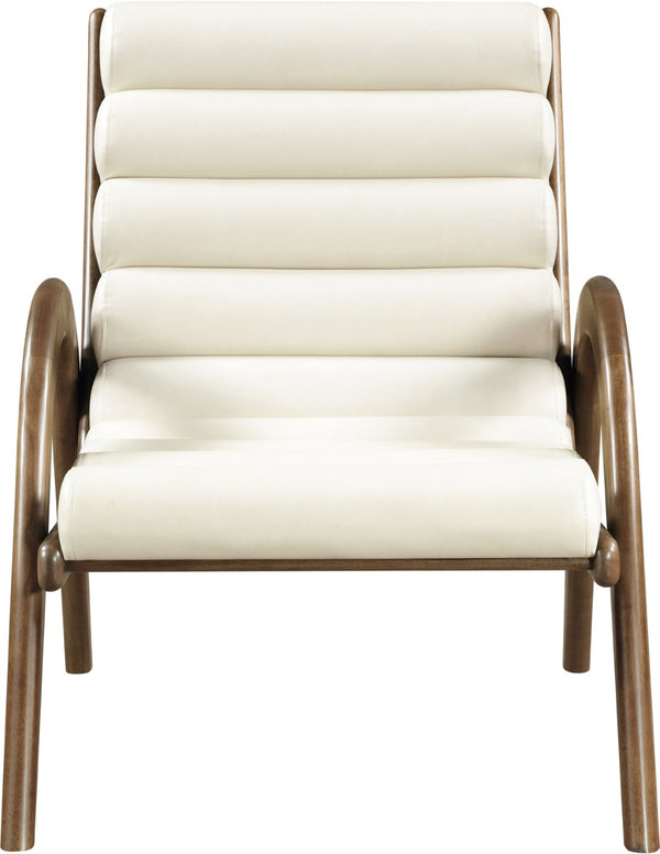 Meridian Furniture Randal Art Deco Channel Tufted Vegan Leather Accent Chair with Wood Frame for Living Room Cream C 33058Cream
