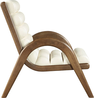 Meridian Furniture Randal Art Deco Channel Tufted Vegan Leather Accent Chair with Wood Frame for Living Room Cream C 33058Cream