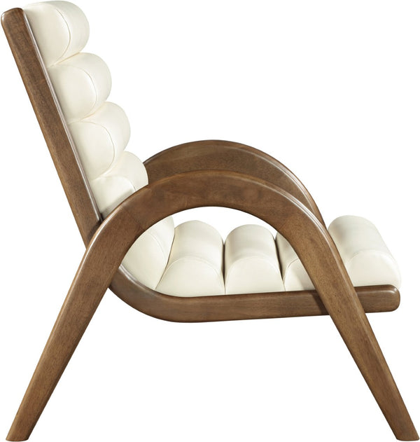 Meridian Furniture Randal Art Deco Channel Tufted Vegan Leather Accent Chair with Wood Frame for Living Room Cream C 33058Cream