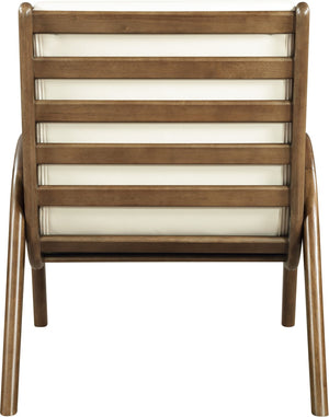 Meridian Furniture Randal Art Deco Channel Tufted Vegan Leather Accent Chair with Wood Frame for Living Room Cream C 33058Cream