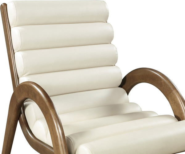 Meridian Furniture Randal Art Deco Channel Tufted Vegan Leather Accent Chair with Wood Frame for Living Room Cream C 33058Cream