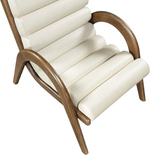 Meridian Furniture Randal Art Deco Channel Tufted Vegan Leather Accent Chair with Wood Frame for Living Room Cream C 33058Cream