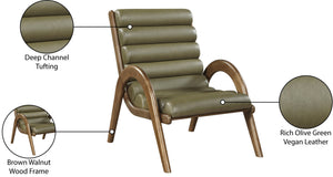 Meridian Furniture Randal Art Deco Channel Tufted Vegan Leather Accent Chair with Wood Frame for Living Room Olive C 33058Olive