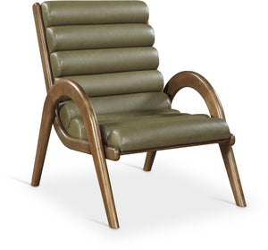 Meridian Furniture Randal Art Deco Channel Tufted Vegan Leather Accent Chair with Wood Frame for Living Room Olive C 33058Olive