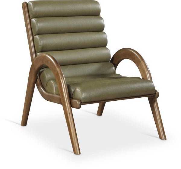 Meridian Furniture Randal Art Deco Channel Tufted Vegan Leather Accent Chair with Wood Frame for Living Room Olive C 33058Olive