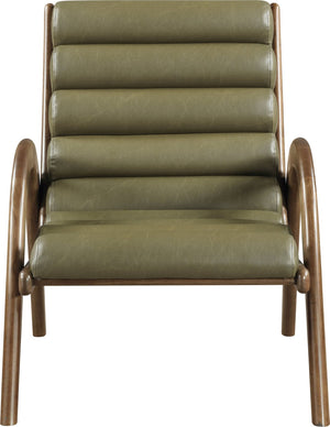 Meridian Furniture Randal Art Deco Channel Tufted Vegan Leather Accent Chair with Wood Frame for Living Room Olive C 33058Olive
