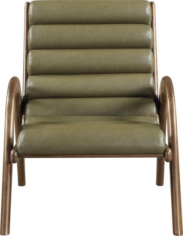 Meridian Furniture Randal Art Deco Channel Tufted Vegan Leather Accent Chair with Wood Frame for Living Room Olive C 33058Olive