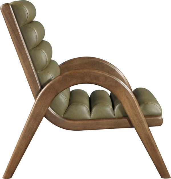 Meridian Furniture Randal Art Deco Channel Tufted Vegan Leather Accent Chair with Wood Frame for Living Room Olive C 33058Olive
