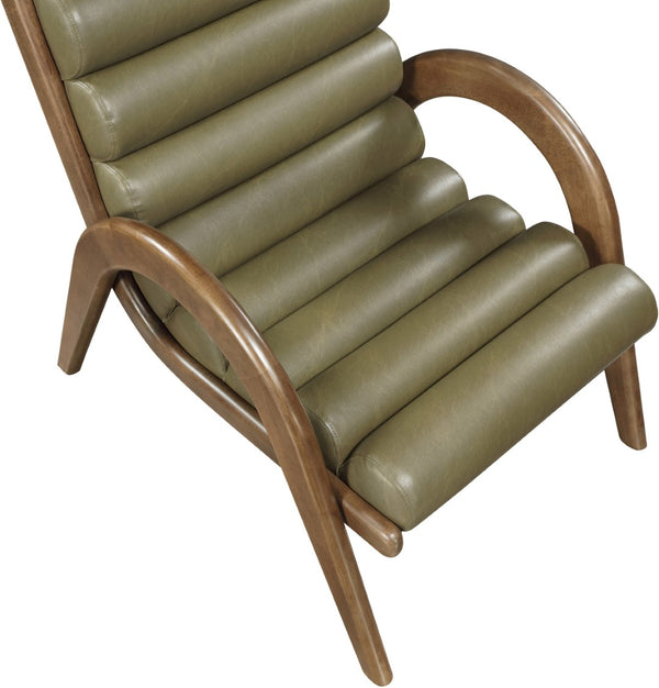 Meridian Furniture Randal Art Deco Channel Tufted Vegan Leather Accent Chair with Wood Frame for Living Room Olive C 33058Olive
