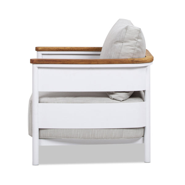 English Elm Jennifer Taylor Home - Rhodes 29" Upholstered Teak + Powder-Coated Aluminum Patio Arm Chair Birch Gray Chenille Cushions Durable Weather-Resistant Stylish Comfort for Outdoor Lounges B2719P321037