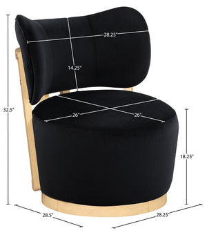 Meridian Furniture Elara Velvet Swivel Accent Chair with Brass Accents and Walnut Frame for Modern Living Rooms Black 33062 33062Black