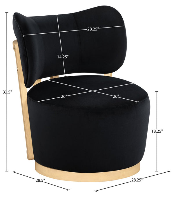 Meridian Furniture Elara Velvet Swivel Accent Chair with Brass Accents and Walnut Frame for Modern Living Rooms Black 33062 33062Black