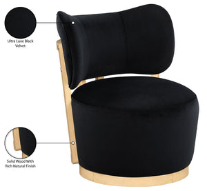 Meridian Furniture Elara Velvet Swivel Accent Chair with Brass Accents and Walnut Frame for Modern Living Rooms Black 33062 33062Black