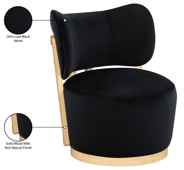 Meridian Furniture Elara Velvet Swivel Accent Chair with Brass Accents and Walnut Frame for Modern Living Rooms Black 33062 33062Black