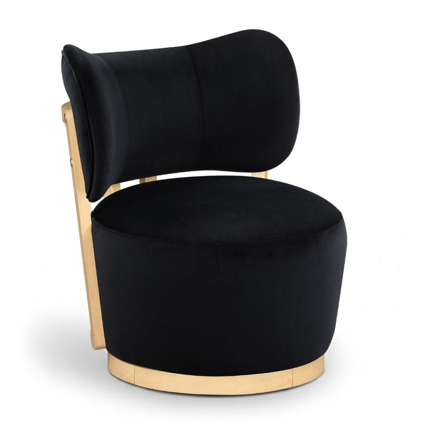 Meridian Furniture Elara Velvet Swivel Accent Chair with Brass Accents and Walnut Frame for Modern Living Rooms Black 33062 33062Black