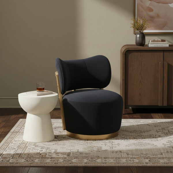 Meridian Furniture Elara Velvet Swivel Accent Chair with Brass Accents and Walnut Frame for Modern Living Rooms Black 33062 33062Black