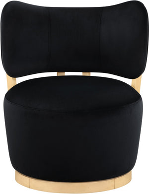 Meridian Furniture Elara Velvet Swivel Accent Chair with Brass Accents and Walnut Frame for Modern Living Rooms Black 33062 33062Black