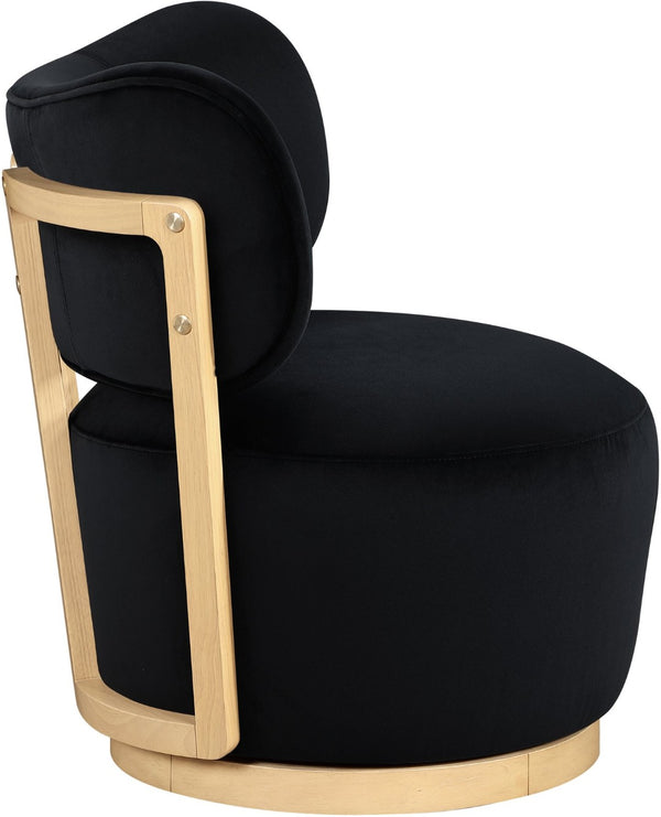 Meridian Furniture Elara Velvet Swivel Accent Chair with Brass Accents and Walnut Frame for Modern Living Rooms Black 33062 33062Black