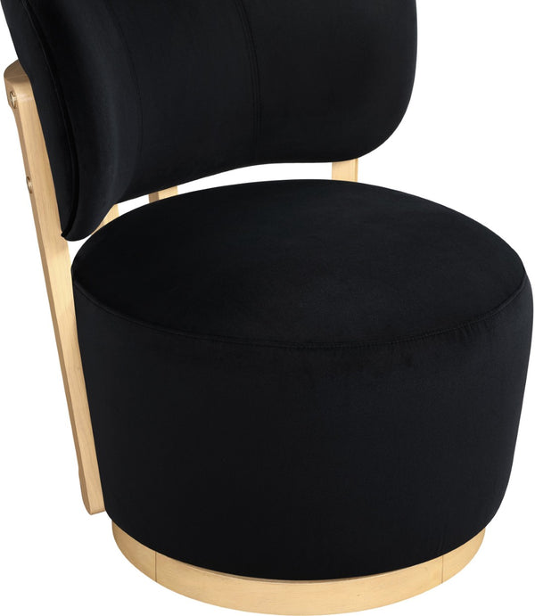 Meridian Furniture Elara Velvet Swivel Accent Chair with Brass Accents and Walnut Frame for Modern Living Rooms Black 33062 33062Black