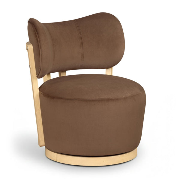 Meridian Furniture Elara Velvet Swivel Accent Chair with Brass Accents and Walnut Frame for Modern Living Rooms Brown 33062 33062Brown
