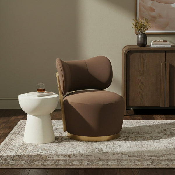 Meridian Furniture Elara Velvet Swivel Accent Chair with Brass Accents and Walnut Frame for Modern Living Rooms Brown 33062 33062Brown