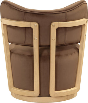 Meridian Furniture Elara Velvet Swivel Accent Chair with Brass Accents and Walnut Frame for Modern Living Rooms Brown 33062 33062Brown