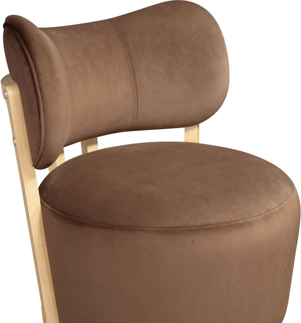 Meridian Furniture Elara Velvet Swivel Accent Chair with Brass Accents and Walnut Frame for Modern Living Rooms Brown 33062 33062Brown