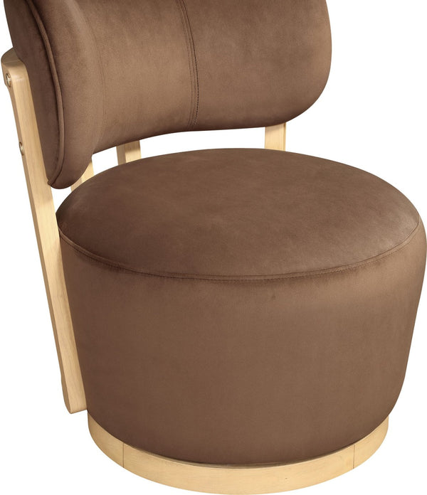 Meridian Furniture Elara Velvet Swivel Accent Chair with Brass Accents and Walnut Frame for Modern Living Rooms Brown 33062 33062Brown