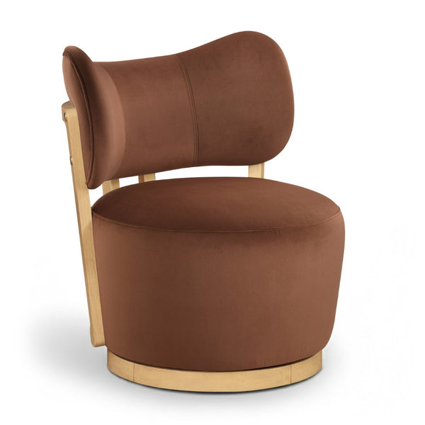 Meridian Furniture Elara Velvet Swivel Accent Chair with Brass Accents and Walnut Frame for Modern Living Rooms Cognac 33062 33062Cognac