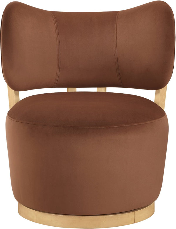 Meridian Furniture Elara Velvet Swivel Accent Chair with Brass Accents and Walnut Frame for Modern Living Rooms Cognac 33062 33062Cognac