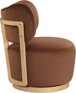 Meridian Furniture Elara Velvet Swivel Accent Chair with Brass Accents and Walnut Frame for Modern Living Rooms Cognac 33062 33062Cognac