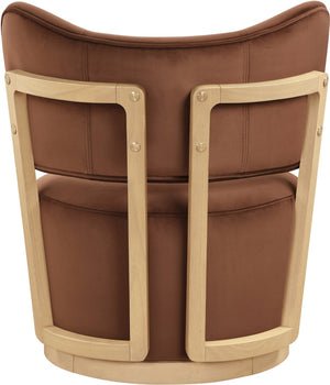 Meridian Furniture Elara Velvet Swivel Accent Chair with Brass Accents and Walnut Frame for Modern Living Rooms Cognac 33062 33062Cognac