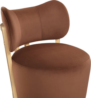 Meridian Furniture Elara Velvet Swivel Accent Chair with Brass Accents and Walnut Frame for Modern Living Rooms Cognac 33062 33062Cognac