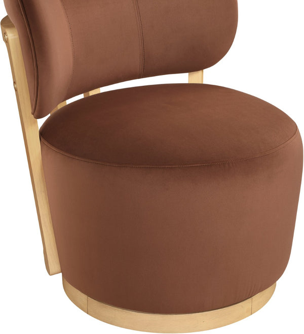 Meridian Furniture Elara Velvet Swivel Accent Chair with Brass Accents and Walnut Frame for Modern Living Rooms Cognac 33062 33062Cognac