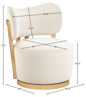 Meridian Furniture Elara Velvet Swivel Accent Chair with Brass Accents and Walnut Frame for Modern Living Rooms Cream 33062 33062Cream