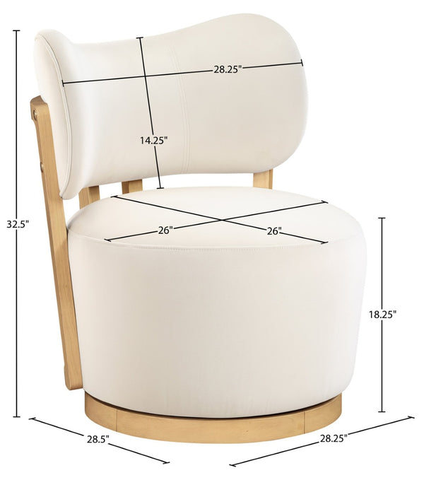 Meridian Furniture Elara Velvet Swivel Accent Chair with Brass Accents and Walnut Frame for Modern Living Rooms Cream 33062 33062Cream