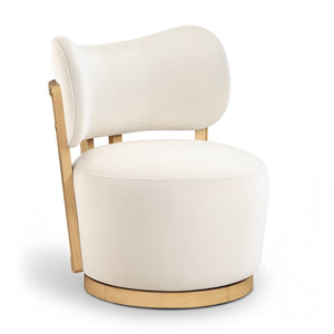 Meridian Furniture Elara Velvet Swivel Accent Chair with Brass Accents and Walnut Frame for Modern Living Rooms Cream 33062 33062Cream