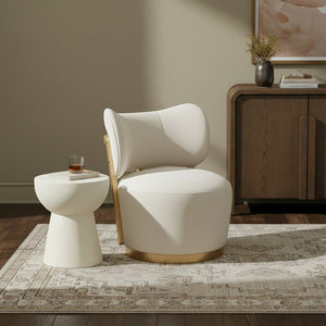 Meridian Furniture Elara Velvet Swivel Accent Chair with Brass Accents and Walnut Frame for Modern Living Rooms Cream 33062 33062Cream