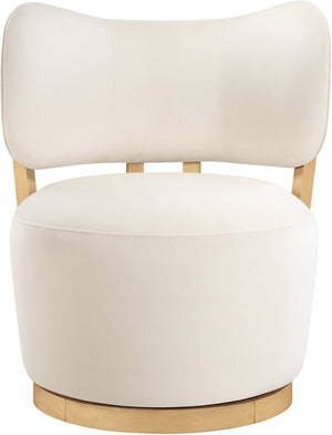 Meridian Furniture Elara Velvet Swivel Accent Chair with Brass Accents and Walnut Frame for Modern Living Rooms Cream 33062 33062Cream