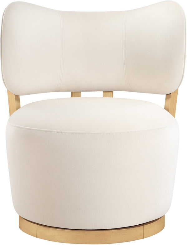 Meridian Furniture Elara Velvet Swivel Accent Chair with Brass Accents and Walnut Frame for Modern Living Rooms Cream 33062 33062Cream